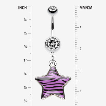 Detail View 1 of Zebra Star Dangle Belly Ring-Purple